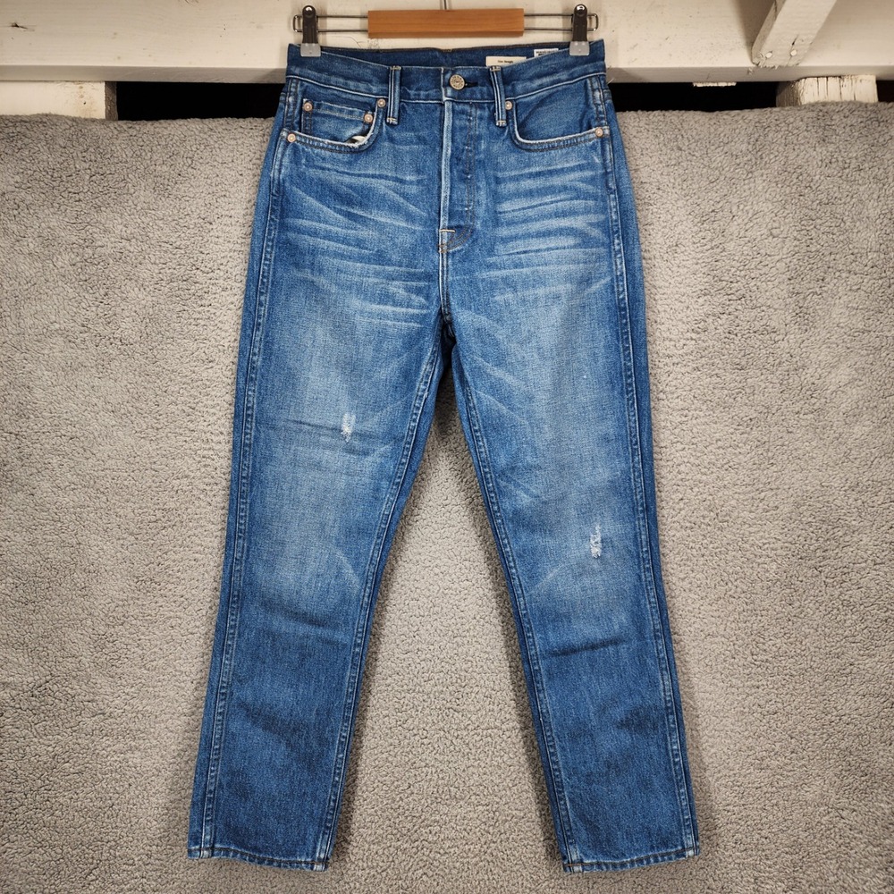 NOEND Denim Slim Straight Jeans Womens‎ Size 27 Blue Distressed Made in USA